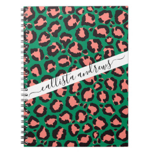 Carnet Poster de animal Léopard vert rose corail moderne