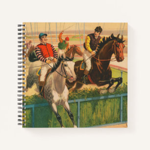Carnet Poster vintage Allemand De Jockeys Sur Les Chevaux