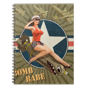 Carnet Poster vintage avec une petite fille sur la bombe.