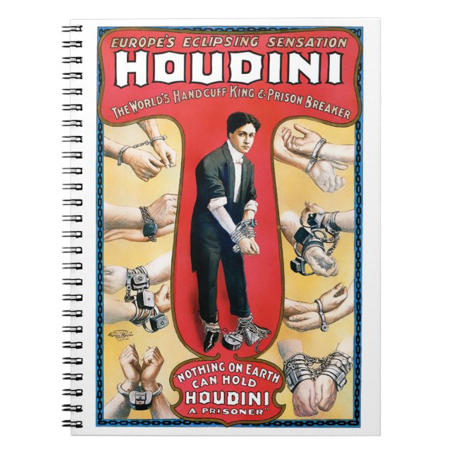 Carnet Poster vintage Houdini 1909 restauré (Devant)
