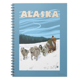 Carnet Poster Vintage voyage AlaskaDogsledding