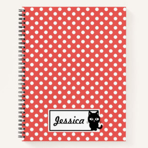 Carnet Pot rouge et chat noir Personnalisé