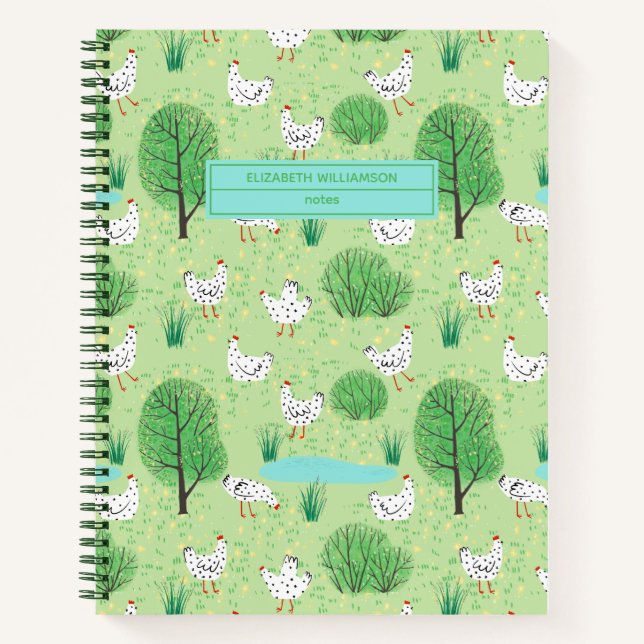 Carnet Poulet mignon dans une prairie verte avec arbres N (Devant)