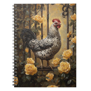 Carnet Poulet tacheté aux roses jaunes, peinture à l'huil