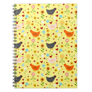 Carnet Poulets dans le jardin avec fleurs et insectes