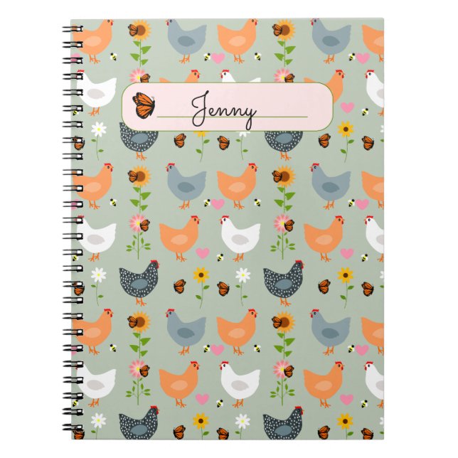 Carnet Poulets dans les fleurs Personnalisé (Devant)