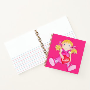 Carnet Poupée en tissu personnalisée rose aquarelle