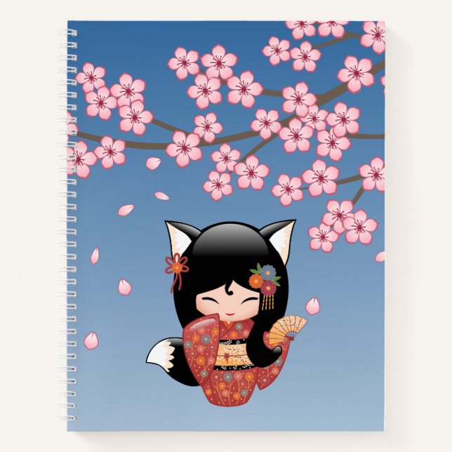 Carnet Poupée Kitsune Kokeshi - Black Fox Geisha Girl (Devant)