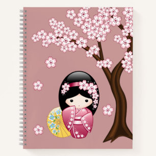 Carnet Poupée Kokeshi Printemps - Cute Geisha Japonais en