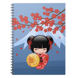 Carnet Poupée rouge Sakura Kokeshi - mignonne Geisha Girl