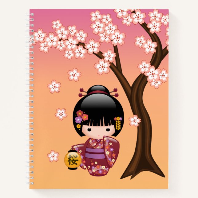 Carnet Poupée Sakura Kokeshi - Jolie fille Geisha sur la  (Devant)