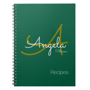 Carnet pour recettes Chef un vert monogramme moderne