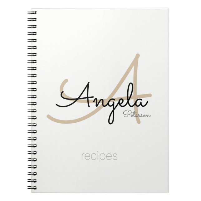 Carnet Pour recettes de chef un Monogramme moderne blanc (Devant)