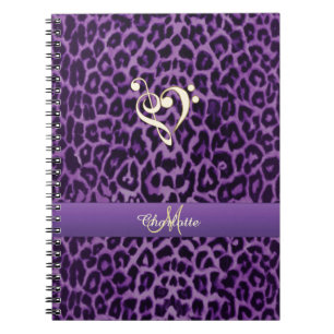 Carnet pourpre personnalisé de coeur de musique d