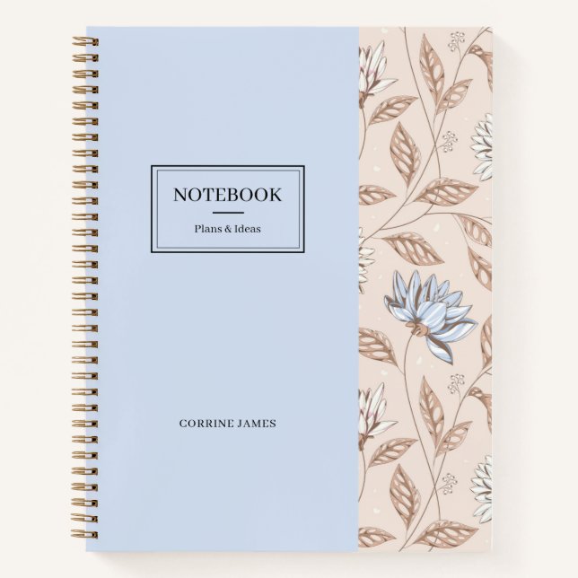 Carnet Poussière Bleue Élégante Teint Rose Motif Floral  (Devant)