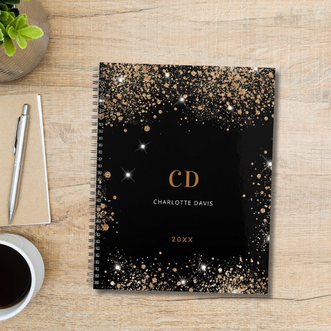 Carnet Poussière de glitter or monogramme initiales (Créateur téléchargé)