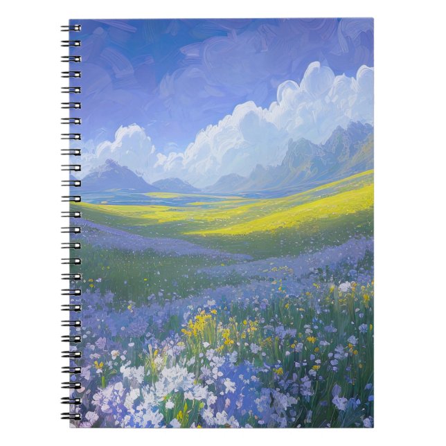 Carnet prairie verte surcultivée avec des fleurs bleues (Devant)