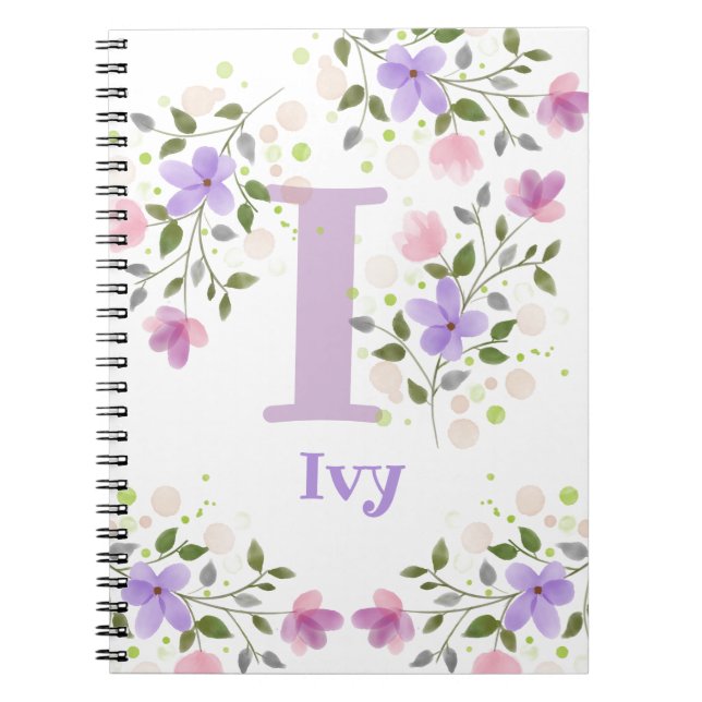 Carnet Premier Initial Plus Nom Ivy avec Fleurs (Devant)