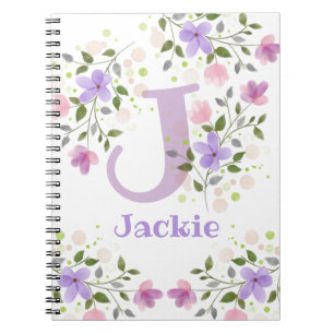 Carnet Premier Initial Plus Nom Jackie avec Fleurs