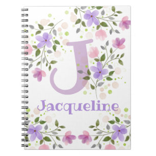 Carnet Premier Initial Plus Nom Jacqueline avec Fleurs