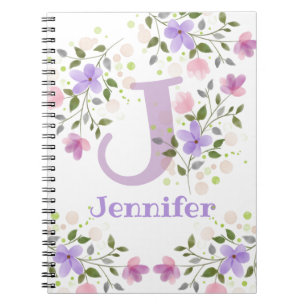 Carnet Premier Initial Plus Nom Jennifer avec Fleurs