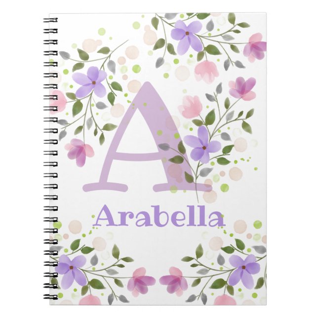 Carnet Premier nom initial plus Arabella avec fleurs (Devant)