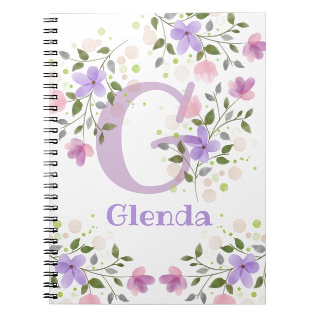 Carnet Premier nom initial plus Glenda avec fleurs (Devant)
