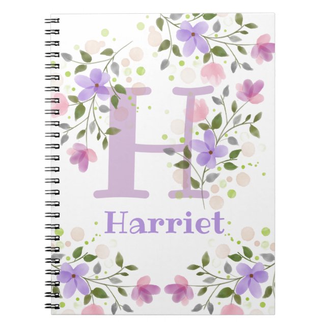 Carnet Premier nom initial Plus Harriet avec fleurs (Devant)