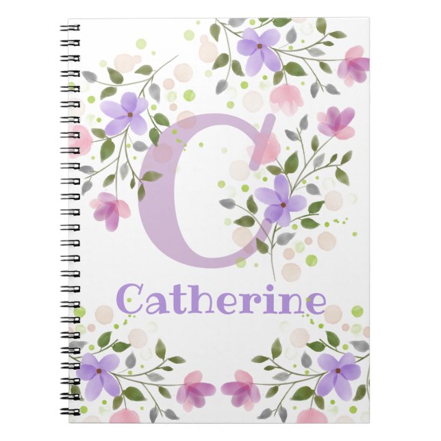 Carnet Première initiale plus nom Catherine avec des fleu (Devant)
