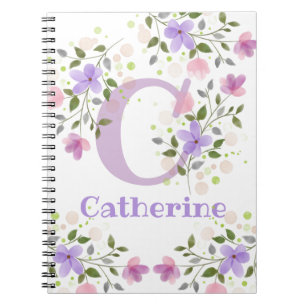Carnet Première initiale Plus Nom Catherine avec Fleurs