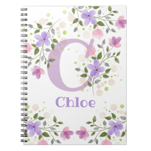 Carnet Première initiale plus nom Chloé avec des fleurs