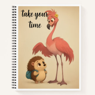 Carnet Prenez Votre Temps – Flamant Rose Mignon & Hérisso