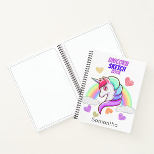 Carnet Prénom mignon Rainbow Hearts Unicorn Croquis
