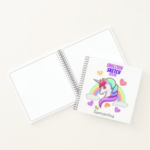 Carnet Prénom mignon Rainbow Hearts Unicorn Croquis