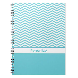 Carnet Préppy Aqua Chevrons Bleus et Blancs avec nom