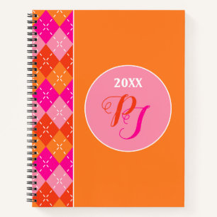 Carnet Preppy Personnalisé Sporty Jacquard rose et orange