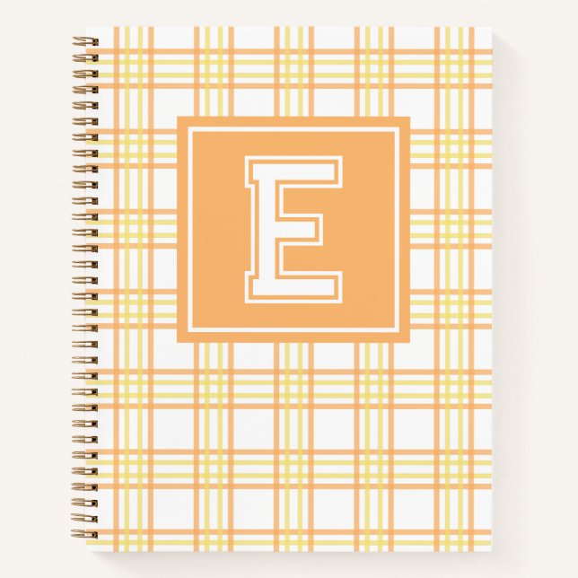Carnet Preppy Plaid Varsity Monogram Orange Yellow (Devant)