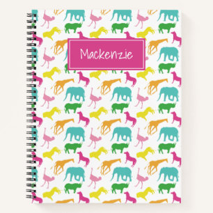 Carnet Preppy Safari Animal rose Jaune Aqua Personnalisé