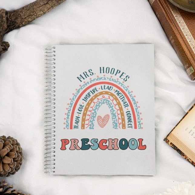 Carnet Préscolaire Boho Rainbow Heart tendance Personnali (Créateur téléchargé)