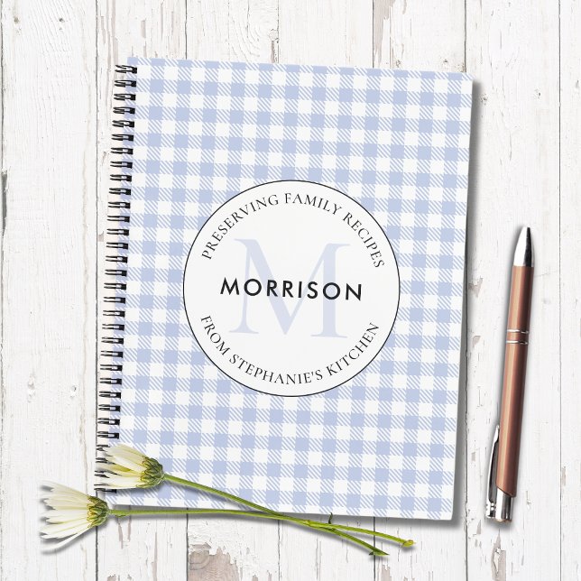 Carnet Préserver les recettes de famille Blue Monogram Re (Periwinkle Blue Checkered Recipe Notebook Preserving Family Recipes)