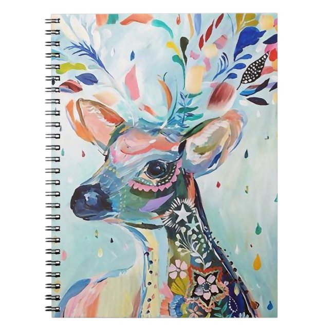 Carnet Pretty Modern Deer Art Flower Antlers (Devant)