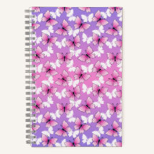 Pretty Pink and White Butterfly Spiral Notebook
