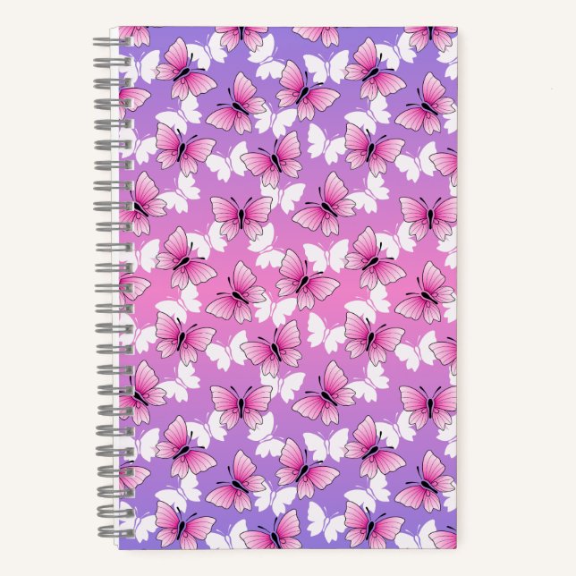 Carnet Pretty Pink and White Butterfly Spiral Notebook (Recto)