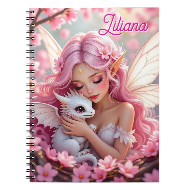 Carnet Pretty Pink Elven Fairy & Dragon Personalized (Devant)