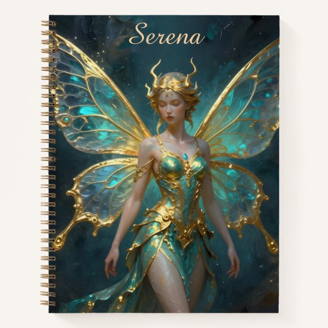 Carnet Pretty Turquoise and Gold Fairy Personalized (Devant)
