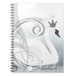 Carnet Princesse Cygne Argent & Blanc Élégant Personnalis