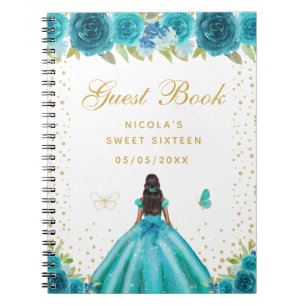 Carnet Princesse Fleurie Sarcelle Peau Foncée Sweet Seize