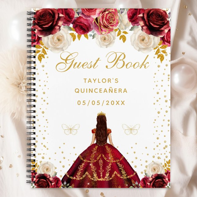 Carnet Princesse Florale Rouge Quinceañera (Créateur téléchargé)