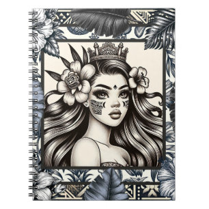 Carnet Princesse Polynésienne Fleurs Bleues Tribal