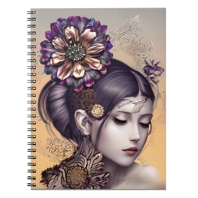 Carnet Princesse Steampunk avec une fleur couleur cuivre (Devant)